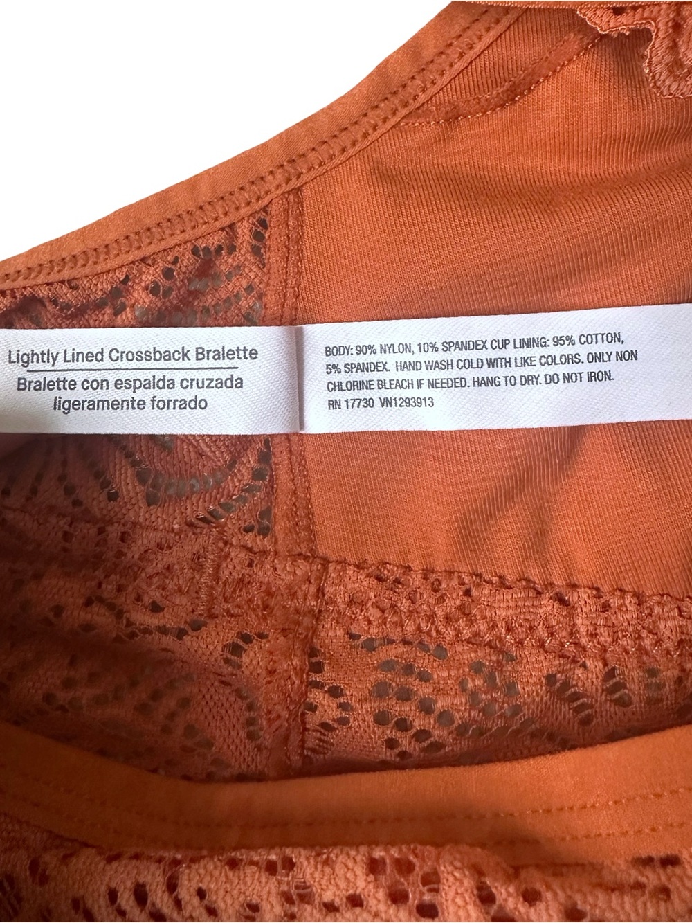 Auden Lightly Lined Crossback Burnt Orange Crochet Lace Bralette - Picture 5 of 6